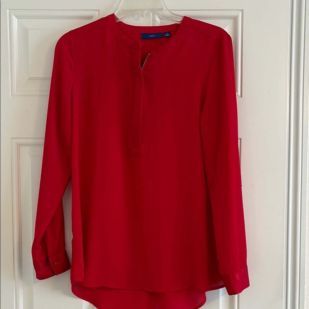 Apt. 9 Women's Red Long-Sleeve Split-Neck Blouse